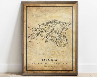 Vintage Estonia Map Print: Country Road Wall Art