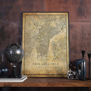 Philadelphia Vintage Map Poster Wall Art | City Artwork Print | Antique, rustic, old style Home Decor | Pennsylvania prints gift | VM6