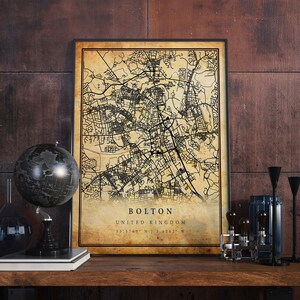 Bolton Vintage Karte Poster Wandkunst | Stadt Kunstwerk Druck | Antike, rustikale, alte Wohnkultur | Vereinigtes Königreich Drucke Geschenk | M495