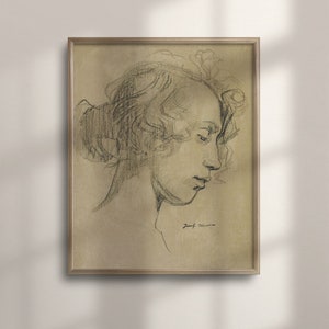 Vintage Figurative Drawing Portrait Print, Fine Art for Rustic Home Decor, Vintage Wall Art, Cow Painting, C16-1364