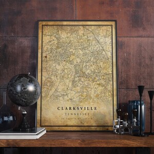 Clarksville Vintage Karte Poster Wandkunst | Kunstdruck | Antike, rustikale, alte Stil Wohnkultur | Tennessee Drucke Geschenk | VM173