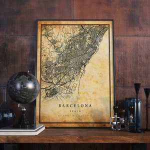 Barcelona Vintage Map Poster Wall Art | City Artwork Print | Antique, rustic, old style Home Decor | Spain prints gift | M528