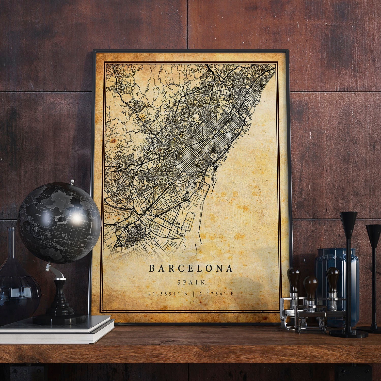 Barcelona Vintage Map Art Print: Rustic Home Decor