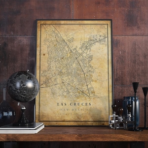 Póster de mapa vintage de Las Cruces, arte de pared, impresión de arte urbano, decoración del hogar antigua, rústica y de estilo antiguo, impresiones de Nuevo México, regalo, VM300