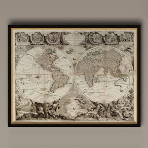 Antique World Map Print: 1708 Baptiste Nolin, Le Globe Terrestre