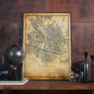 arte da parede do poster do mapa vintage de Utrecht | Impressão de arte da cidade | Decoração de casa antiga, rústica e antiga | Holanda imprime presente | M603