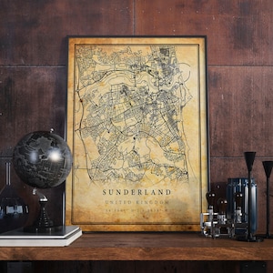 Sunderland Vintage Map Poster Wall Art | City Artwork Print | Antique, rustic, old style Home Decor | United Kingdom prints gift | M487