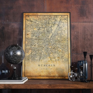 München Vintage Map Poster Wall Art | City Artwork Print | Antique, rustic, old style Home Decor | Germany prints gift | M739