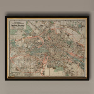 Mapa antigo de Berlim, Alemanha 1904 Vintage antigo, AM36