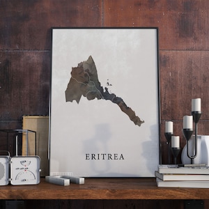 Impressão de mapa em estilo vintage da Eritreia, pôster do mapa da Eritreia, presente, decoração de arte de parede da Eritreia, pôster art déco, presente para filha, VO150