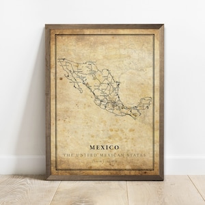 Mexiko Vintage Karte Poster Druck, Landstraße Straßenkarte Wandkunst, Länderdrucke, Länderplakat, C15-81