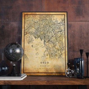 Oslo Vintage Karte Poster Wand Kunst | Stadt Kunstwerk Druck | Antike, rustikale, alte Wohnkultur | Norwegen Drucke Geschenk | M665