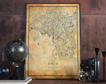 Oslo Norwegen Map Print: Vintage City Wandkunst