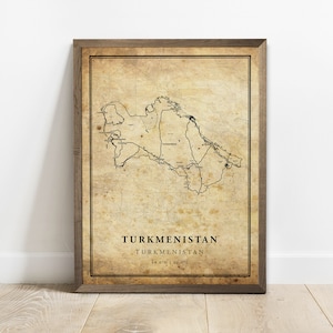 Turkmenistan vintage kaart poster print, land straat wegenkaart kunst aan de muur, landkaart print, land prints, C15-128