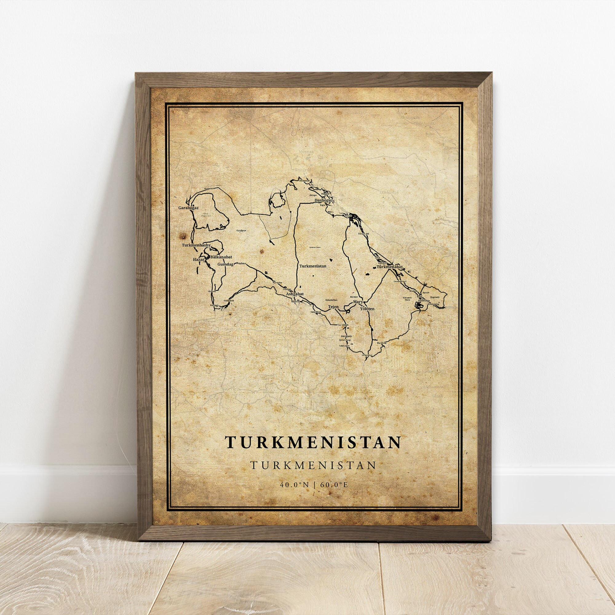 Turkmenistan vintage map poster print, country street road map wall art, country map print, country prints, C15-128