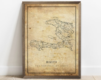 Haiti vintage map poster print, country street road map wall art, country map print, country prints, C15-51