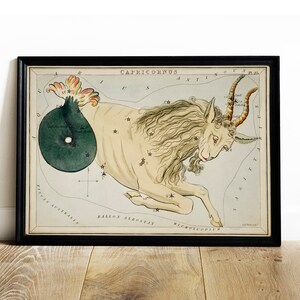 Wydruk Koziorożca, Antyczny obraz kosmiczny, Plakat ścienny z rysunkiem w stylu vintage, Znak zodiaku, Gwiazdozbiór zodiaku, prezent zodiakalny | COO822