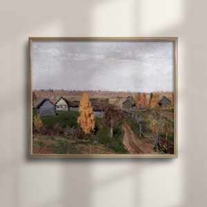 Antikes Herbst Landschaft Ölgemälde, Vintage Bauernhaus Wandkunst, Natur inspiriert Poster Print, C16-167