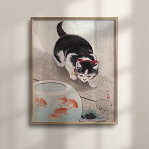 Ohara Koson: Cat and Goldfish Bowl - Vintage Ukiyo-e Print