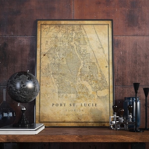 Póster de mapa vintage de Port St. Lucie, arte mural, impresión de arte urbano, decoración rústica y antigua para el hogar, regalo con impresiones de Florida, VM130
