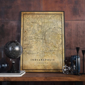 Indianapolis Vintage Map Poster Wall Art | City Artwork Print | Antique, rustic, old style Home Decor | Indiana prints gift | VM15