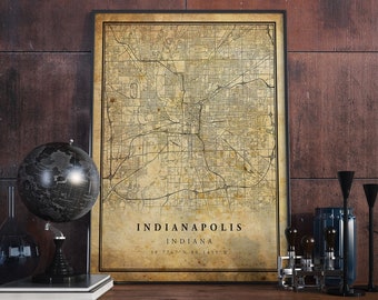 Indianapolis Vintage Karte Poster Wandkunst | Stadt Kunstwerk Druck | Antike, rustikale, alte Wohnkultur | Indiana Drucke Geschenk | VM15