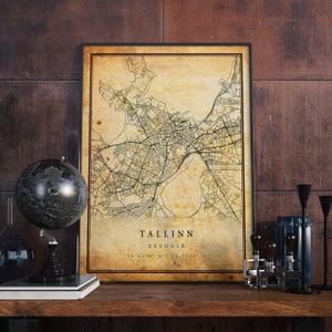 Tallinn Vintage Map Poster Wall Art | City Artwork Print | Antique, rustic, old style Home Decor | Estonia prints gift | M589