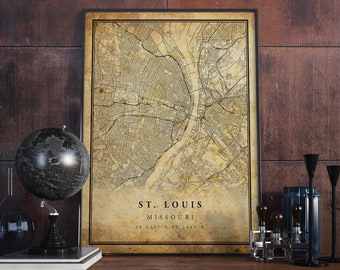 St. Louis Vintage Map Poster Wall Art | City Artwork Print | Antique, rustic, old style Home Decor | VMissouri prints gift | VM61