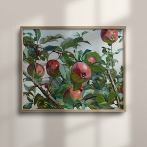 Vintage Apple Still Life Art, Antique Fruit Oil Painting, Unique Kitchen Wall Decor, Classic Artwork, C16-635
