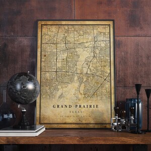 Grand Prairie Vintage Karte Poster Wandkunst | Kunstdruck | Antike, rustikale, alte Stil Wohnkultur | Texas druckt Geschenk | VM127