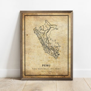 Peru vintage kaart poster print, land straat wegenkaart kunst aan de muur, land geschenken, landkaart afdrukken, C15-98