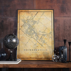 Drummondville Vintage Map Poster Wall Art | City Artwork Print | Antique, rustic, old style Home Decor | Quebec prints gift | M381
