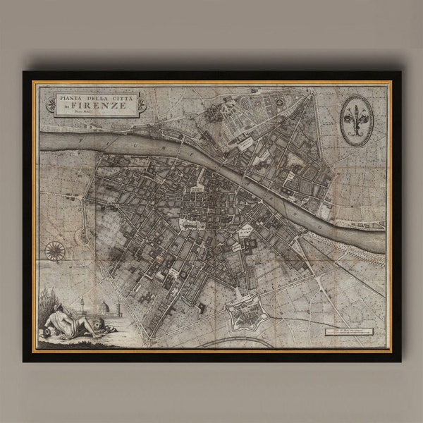 Old map of Florence Italy 1847 Florence map, Map of Firenze Old world Restoration  style Italy wall map, AM2