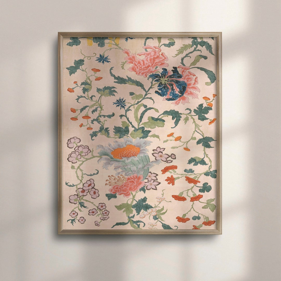 Chinoiserie Floral Art Print: Vintage Asian Botanical Wall Decor - Etsy