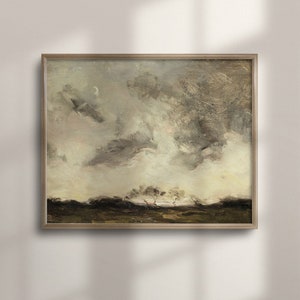 Vintage Country Meadow Oil Painting: Antique Farmhouse Landscape Art Print