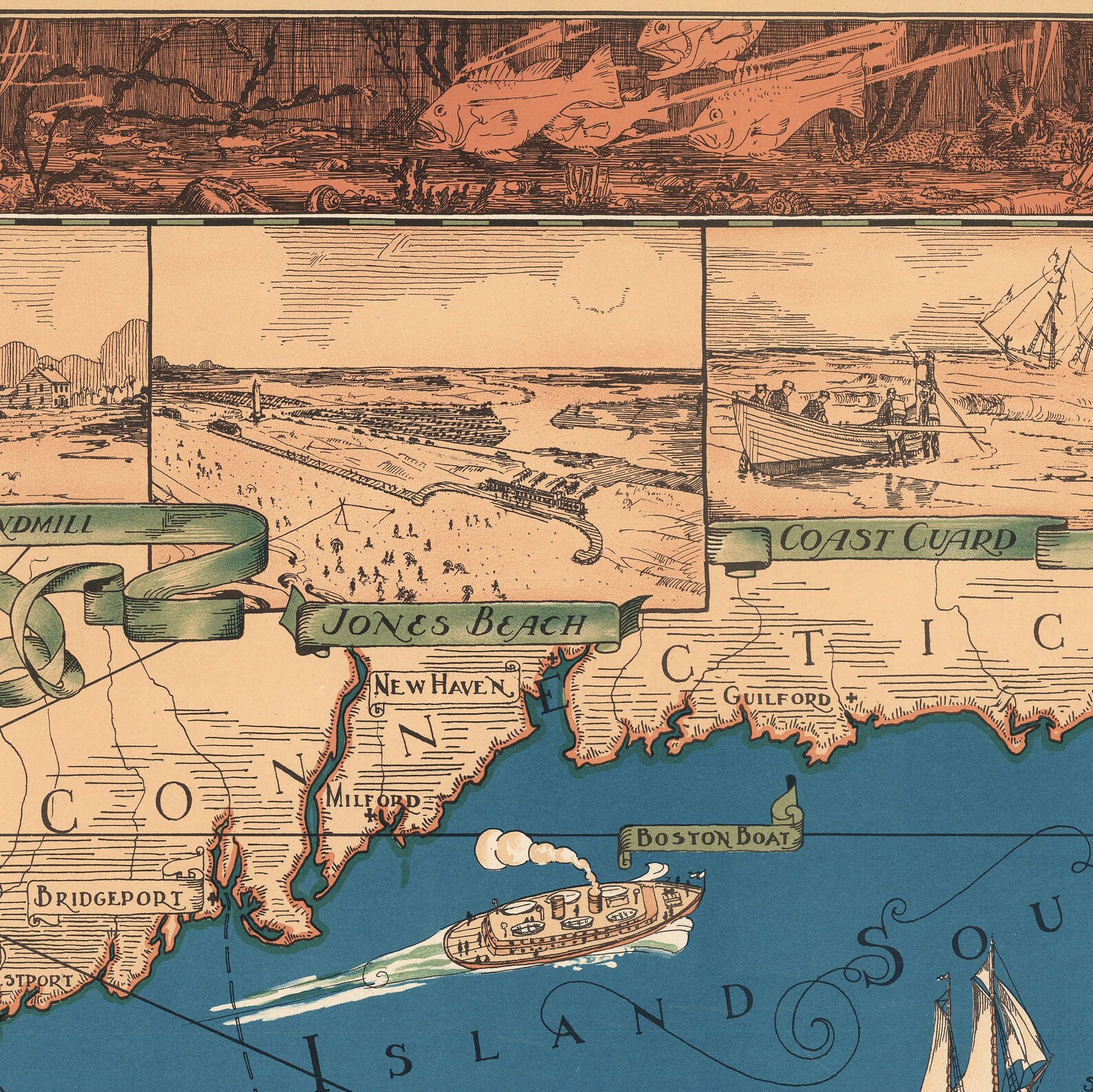 Map of Long Island Classic Pictorial Historic Map 1933. | Etsy