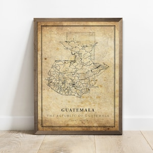 Impresión de cartel de mapa vintage de Guatemala, arte de pared de mapa de carretera de calle de país, cartel de país, mapa de país, C15-48