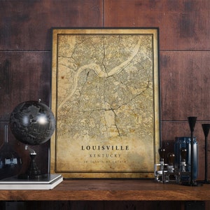 Louisville Vintage Map Poster Wall Art | City Artwork Print | Antique, rustic, old style Home Decor | Kentucky prints gift | VM29