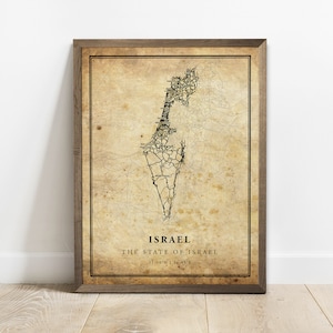 Impression d'affiche de carte vintage d'Israël, art mural de carte routière de rue de pays, impressions de pays, affiche de pays, C15-60