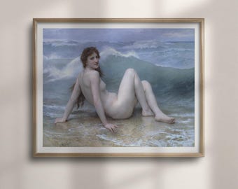 The Wave Print: Bouguereau Coastal Wall Art, Classical Female Figure beside the Sea