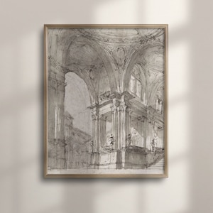 Vintage Architecture Sketch Art, Minimalist Wall Decor, Ink Drawing, Line Art, Antique Art, Pen Drawing Print, Architecture Poster, C16-1077