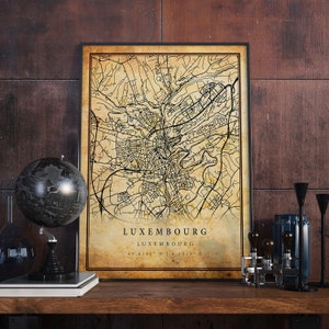 Luxemburg Vintage Karte Poster Wand Kunst | Stadt Kunstwerk Druck | Antike, rustikale, alte Wohnkultur | Luxemburg druckt Geschenk | M659