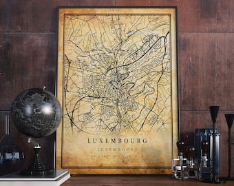 Luxembourg Map Poster: Vintage City Art Print