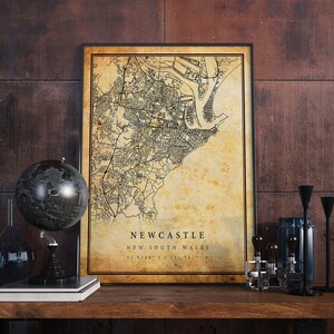 Newcastle Vintage Map Poster Wall Art | City Artwork Print | Antique, rustic, old style Home Decor | New South Wales prints gift | M414