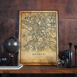 Kraków Vintage Map Poster Wall Art | City Artwork Print | Antique, rustic, old style Home Decor | Poland prints gift | M555