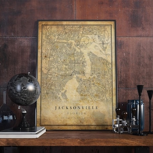 Jacksonville vintage kaart poster kunst aan de muur | Stadskunstwerk afdrukken | Antieke, rustieke, oude stijl Home Decor | Florida drukt cadeau af | VM12