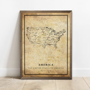 Impression d'affiche de carte vintage de l'Amérique, art de mur de carte de route de rue de pays, carte de pays, carte de pays, C15-134