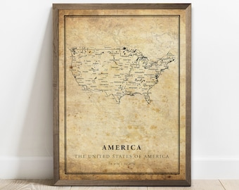 Vintage America Map Print: Country Road Wall Art