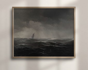 Vintage Dark Ocean Seascape Art Print: Classic Nautical Painting