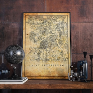 Saint Petersburg Vintage Map Poster Wall Art | City Artwork Print | Antique, rustic, old style Home Decor | Russia prints gift | M516
